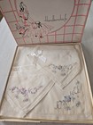 3 Vtg  Embroidered Handkerchiefs In Box One Pink And Yellow Irish Linen 4 Total