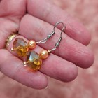 Hand Made Silver Orange Round Crystal   Pearl Earrings Hook Closure