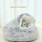 Cat Bed Cave Round Plush Fluffy Hooded Cat Bed Donut Self Warming Pet Dog Bed