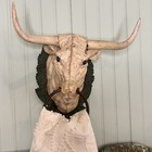 Vintage Cast Iron White Bull Head Country Towel Holder