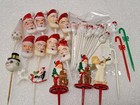 Vintage Mixed Lot Of 30 Santa Heads Christmas Holiday Cupcake Picks Cake Toppers