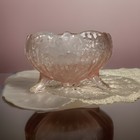 Vintage Fenton Ming Pink Glass Rose Bowl Dish Etched 3 Footed Frosted Elegant