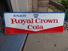 C 1950s Original Vintage Enjoy Rc Cola Sign Metal Embossed Royal Crown Soda Coke