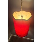 Vintage Red Velvet Swag Lamp Scalloped Gold Trim Tassel Pull Chain Pendant Light