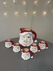    vtg Mcm Winking Santa Claus Ceramic Pitcher And 5 Mugs christmas Collectible   