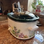 Vintage Rival Oval Crock Pot Slow-cooker Stoneware 5 5 Qt  Floral Herbs Spices