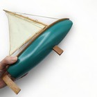 Vintage Yacht Wooden Model Toy Pond Sailboat Ship Teal Green