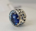 New Pandora Moon   Night Sky Charm Blue Murano Glass Bead W pouch