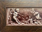 Antique Art Tile Panel  Butterfly Cherub  Rose Sepia Majolica Relief Aetco C1890