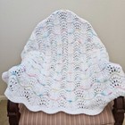     New Hand Knit Blanket Afghan White Handmade Baby Throw Premium Soft Yarn Wave