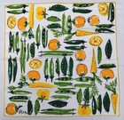 Vtg Vera Set Of 7 70s Napkins Vegetable Garden Peas Green Orange Cloth Mcm 4x