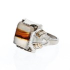 Vtg Antique Art Deco Sterling Silver 925 Landscape Jasper Pinky Child Ring 4 1 4