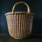 Vintage Round Open Double Handle Nantucket Basket 8  Cottagecore Wicker Basket 