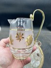 Vintage 1960s Libbey Glass Golden Foliage 6 Piece Cocktail Pitcher   Cordial Set