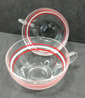 2 Vintage Clear Glass Red   White Striped Coffee Cups Mid Century Modern 1940 s