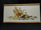 Vintage Mosette  Crushed Stone Art Pair Of Ships Sailing