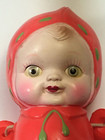 Vintage Celluloid Baby Doll 5 3 4  Occupied Japan Red Romper 1940 s
