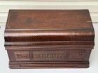White Co  Treadle Sewing Machine Wooden Coffin Top Cover Ornate Oak Leaf Antique