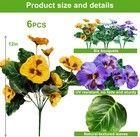 6 Bundles Outdoor Artificial Pansy Flowers - Uv Resistant Silk Faux Pansies  pur