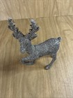 Vintage Silver German Glitter Stag Deer Reindeer Figure Christmas Decor 9   
