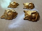 4 Vintage Solid Brass Cat Head Stampings 26mm Deep Repousse Jewelry Findings Nos