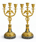 Pair Antique French Empire Gilt Bronze Winged Candelabra Marble Neoclassical