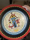 Vintage Pennsylvania Dutch Tin Metal Tray  Folk Art Large 19  Serving Platter 