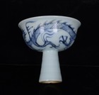 3 8 china Ancient Porcelain Yuan Dynasty Blue White Dragon Pattern High Foot Cup