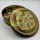 Vintage Floral Tin Filled With Empty Wood Thread Spools Made In England Decor