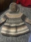 Newborn Hooded Crochet Sweater Dress Striped Button Front Acrylic Long Sleeve