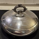 Vintage Silver Plate 3 Foot Serving Dish Divided Crystal Insert Domed Lid 7 5   