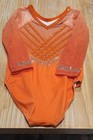 Gk Elite Long Sleeve Orange Rhinestone Shimmery Leotard Size Cs
