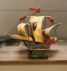 Vintage Model Ship Pinta Spain Hand Carved Wood Sailing Pirate Model Boat Decor