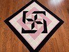 Woven Star Baby Or Lap Quilt Top - Pink black With White Background
