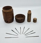 Antique Treen Wood Barrel Case Holder Nested Boye 56 Tube 10 Davis Sewing Needle