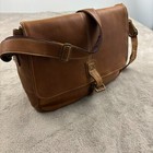Vtg Ll Bean Leather Messenger Briefcase Buckle Pockets Brown Animal Aop Lining