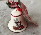 Disney Parks Mickey   Minnie   Reindeer Ceramic Bell Christmas Ornament 2022 Nwt