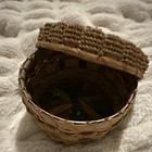 Vintage Small Handwoven Wicker Storage Basket W  Lid  Wood  Brown Multicolor