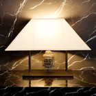 Us Seller Stone Buddha Head Motif Chinese Lamp With Silk Shade