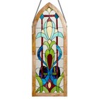 Wood Frame Stained Glass Window Panel Suncatcher In Floral Design 18x48in