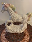 Rainbow Unicorn Statue Figurine White Irridesent Glaze W Rainbow Mane   Tail 9 