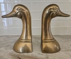 Vintage Set Of 2 Solid Brass Mallard Duck Head Bookends Mcm Pair 