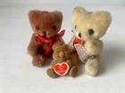 Vtg 4 Miniature Teddy Bears Ornaments Plush Pets Jointed 80s Fuzzy Tack Pin Xmas