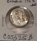 Colombia Coin 20 Centavos 1953 Bu Choice Uncirculated Silver Caldas High Grade