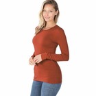  zenana  Basic Plain Solid Long Sleeve T Shirt Round Neck Stretch Cotton Tee