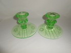 Antique Uranium Candle Holders Matching Set Etched Glass