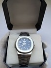 Luxury Men s Watch  Stainless Steel Square Quartz  Blue Dial With Date And Day