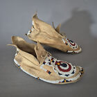 Antique Cheyenne Keyhole Beaded Hide Moccasins From Circa 1890-1920 