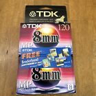 Lot Of 2 - Tdk 8mm Mp Premium 120 Minute Blank Video Cassette Tape P6-120mp New