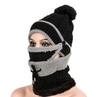 3 In 1 Set Women Winter Warm Knitted Hat Circle Scarf With Face Mask Ski Cap